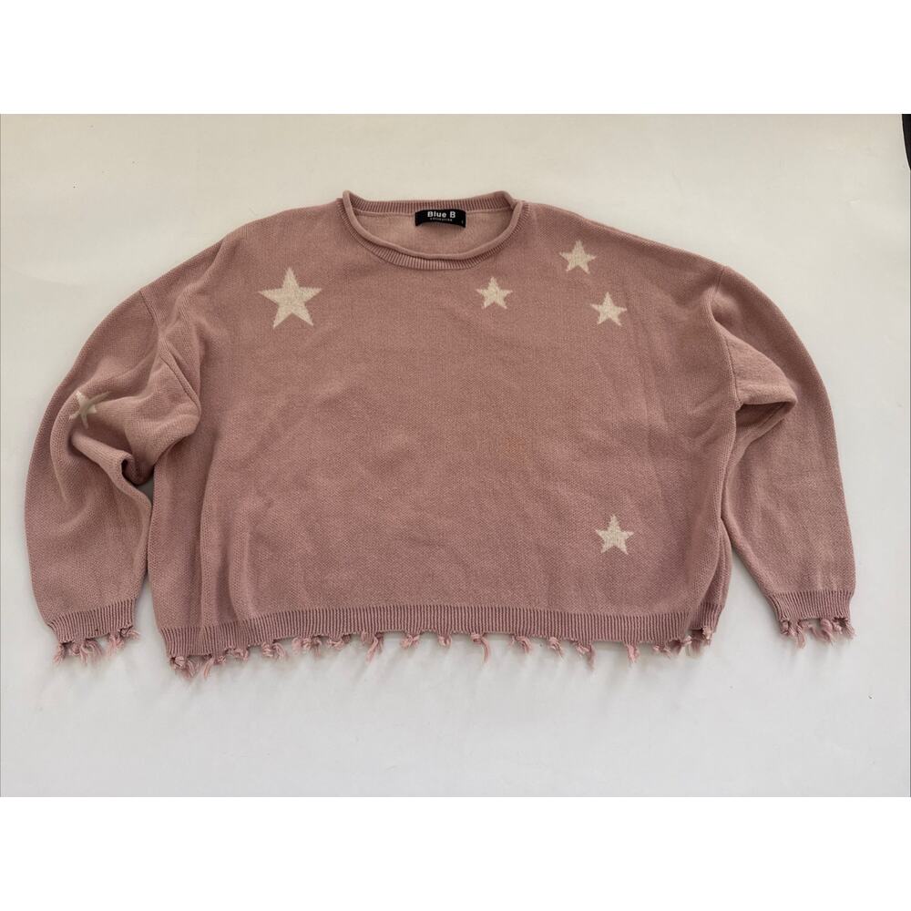 Blue B Collection Sweater Oversized Boxy STARS FRINGE Boho‎ Cottagecore Large